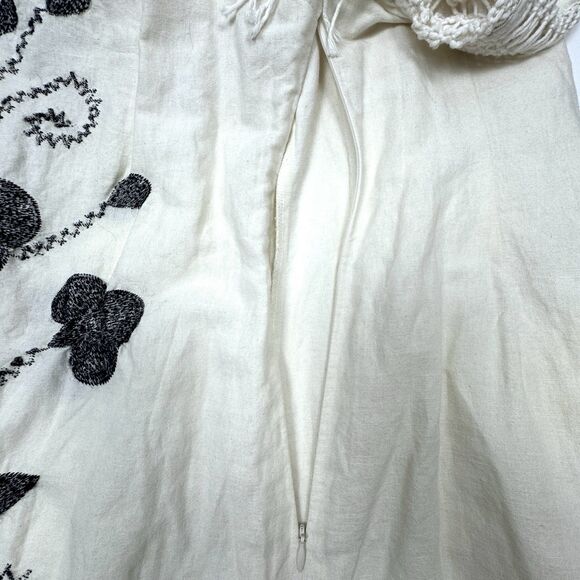 Free People Cotton Linen Embroidered Crochet Fringe Hippy Boho Dress, Sz. 8 - Picture 7 of 13